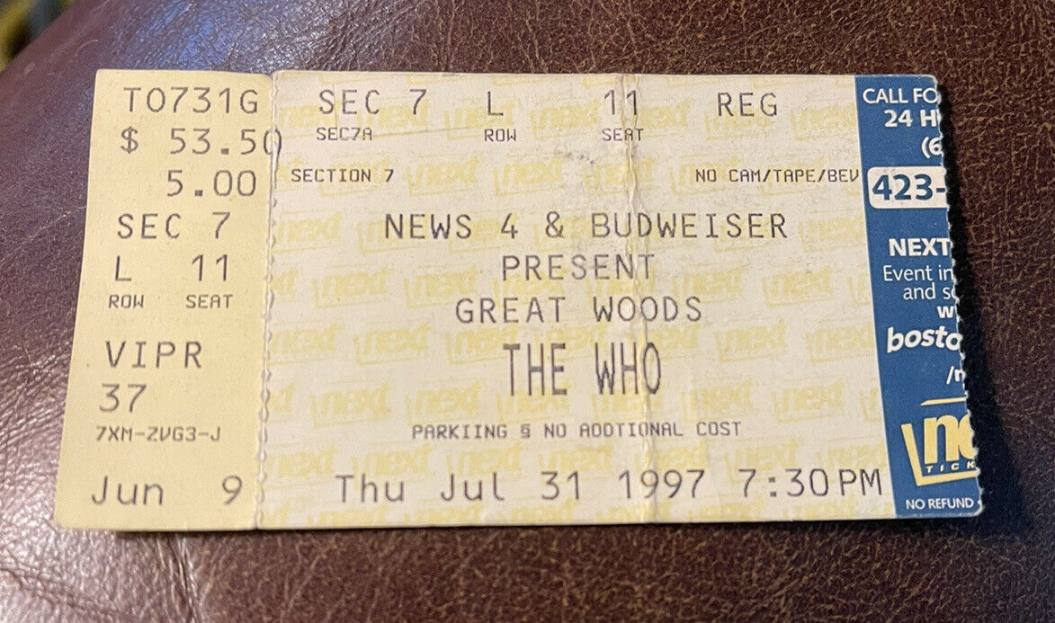 The Who Rare Concert Ticket Stub Mansfield, Ma 07/31/1997