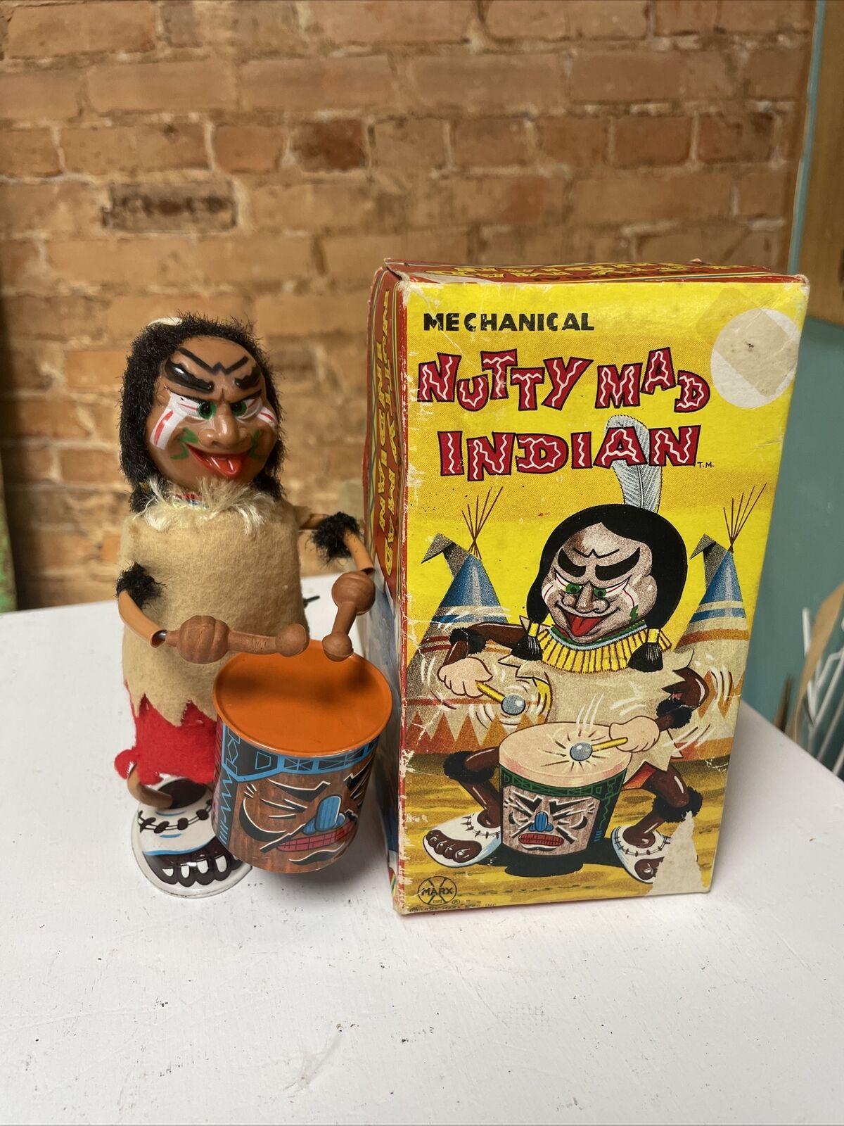 Vintage Marx Toys Nutty Mad Indian Wind Up Toy W/ Original Box Japan Working