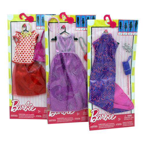 3-pack Barbie Clothes Genuine Mattel  With Accessories Purses, Headbands, Etc.