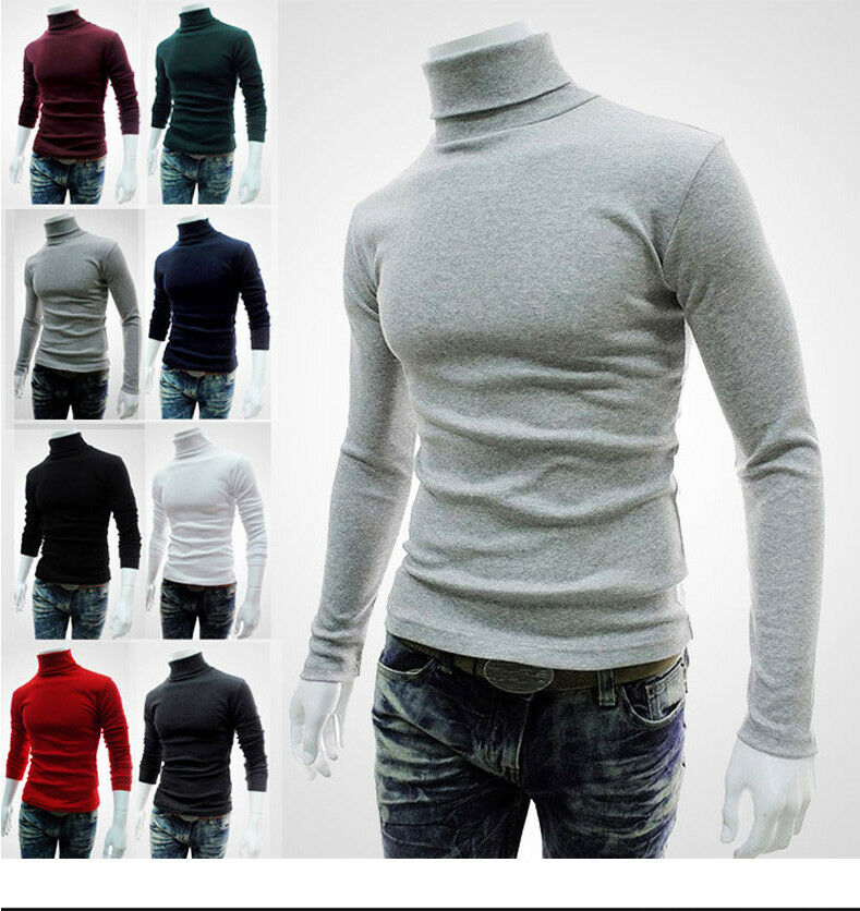 Cool Mens Male Cotton High Neck Shirts Pullover Jumper Sweater Tops Turtleneck