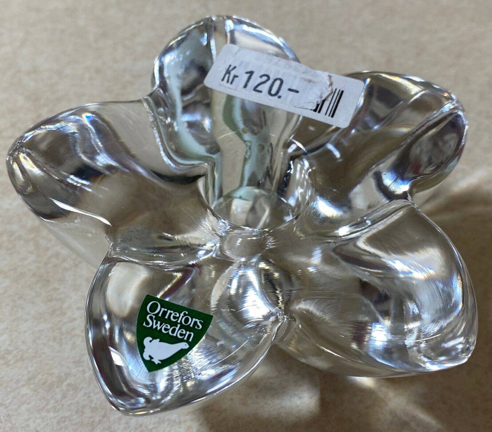 Orrefors Sweden Crystal Glass Candle Holder Stella Candlestick Flower Star Shape