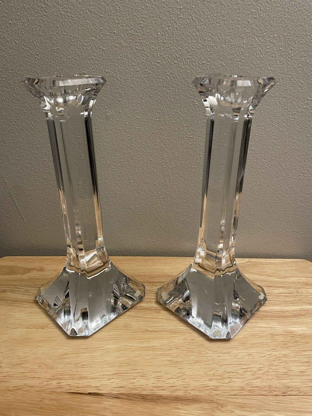 Orrefors Regina Set Of 2 Candlesticks - 10 7/8 Inches Tall. Full Lead Crystal.