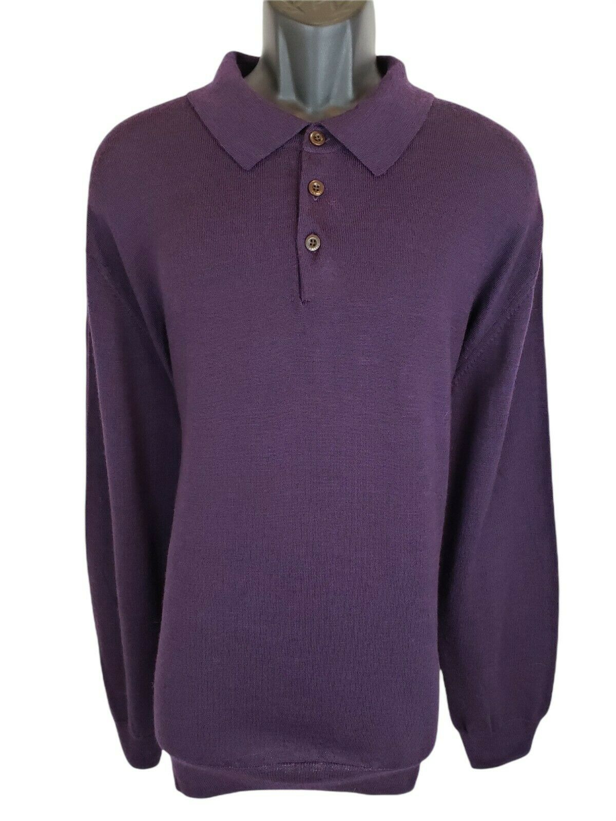 Orvis Mens Sweater Xxl New 100% Merino Wool Purple Pullover Long Sleeve Polo