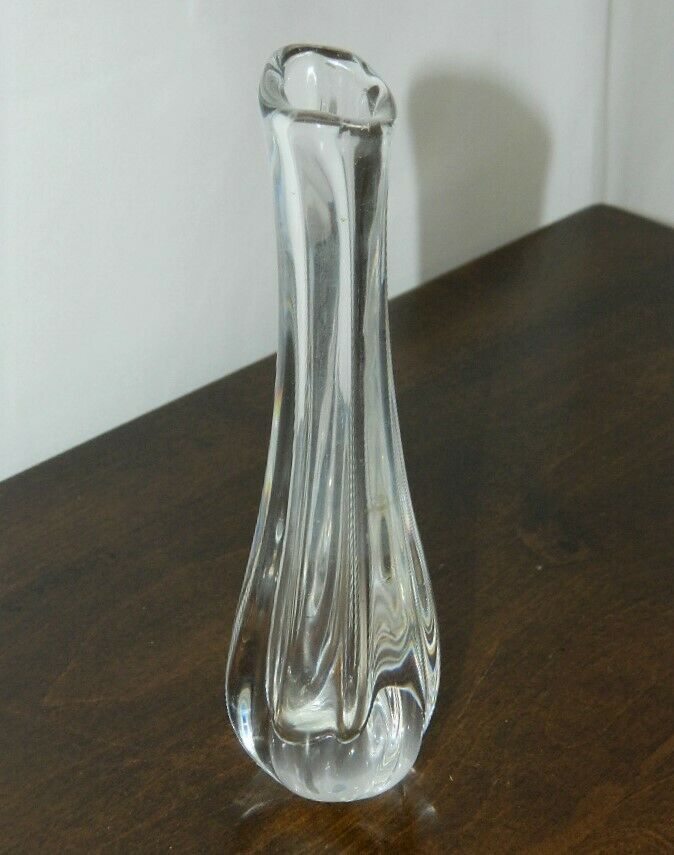Vintage Orrefors Sweden Small Glass Bud 7" Vase - Weighted Bottom - Signed