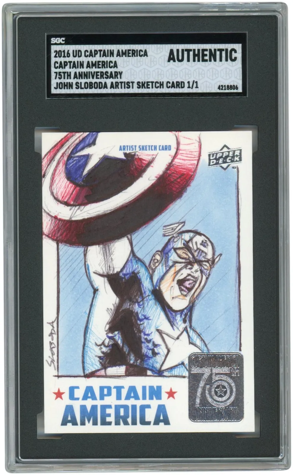 Captain America 2016 Upper Deck Sketch Card #nno #1/1 Sgc Item#12319539