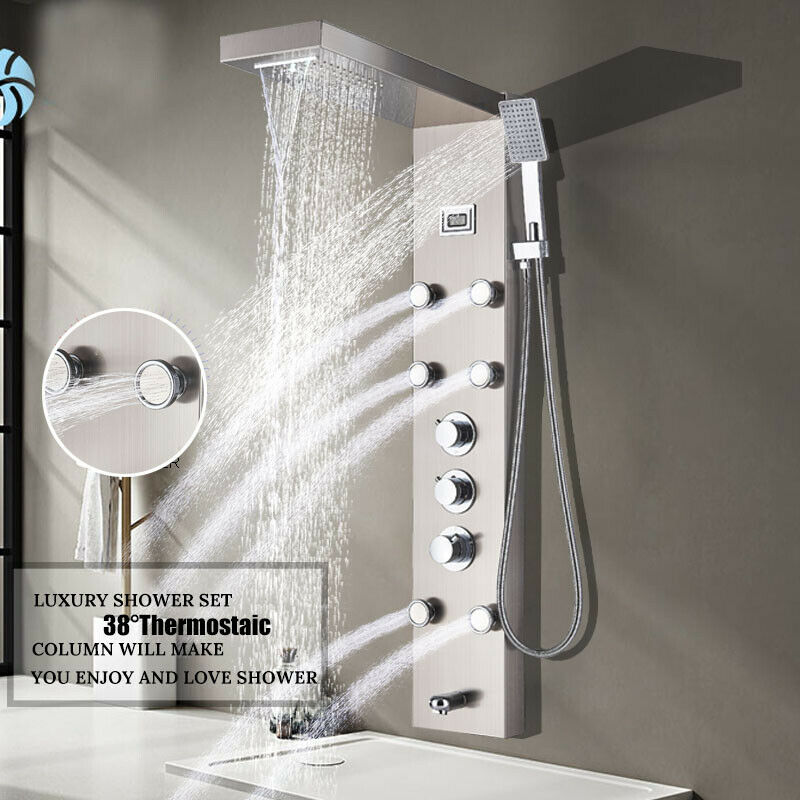 Thermostaic Shower Panel Tower System Stainless Steel Rain&waterfall Massage Jet