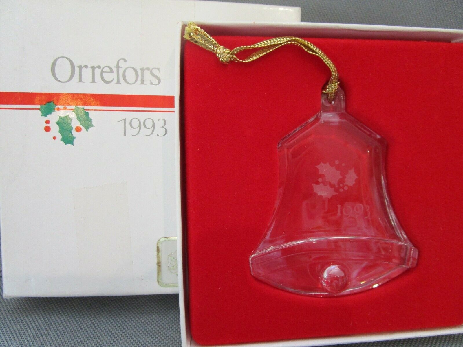 1993 Orrefors Christmas Bell Crystal Ornament In Original Box Sweden