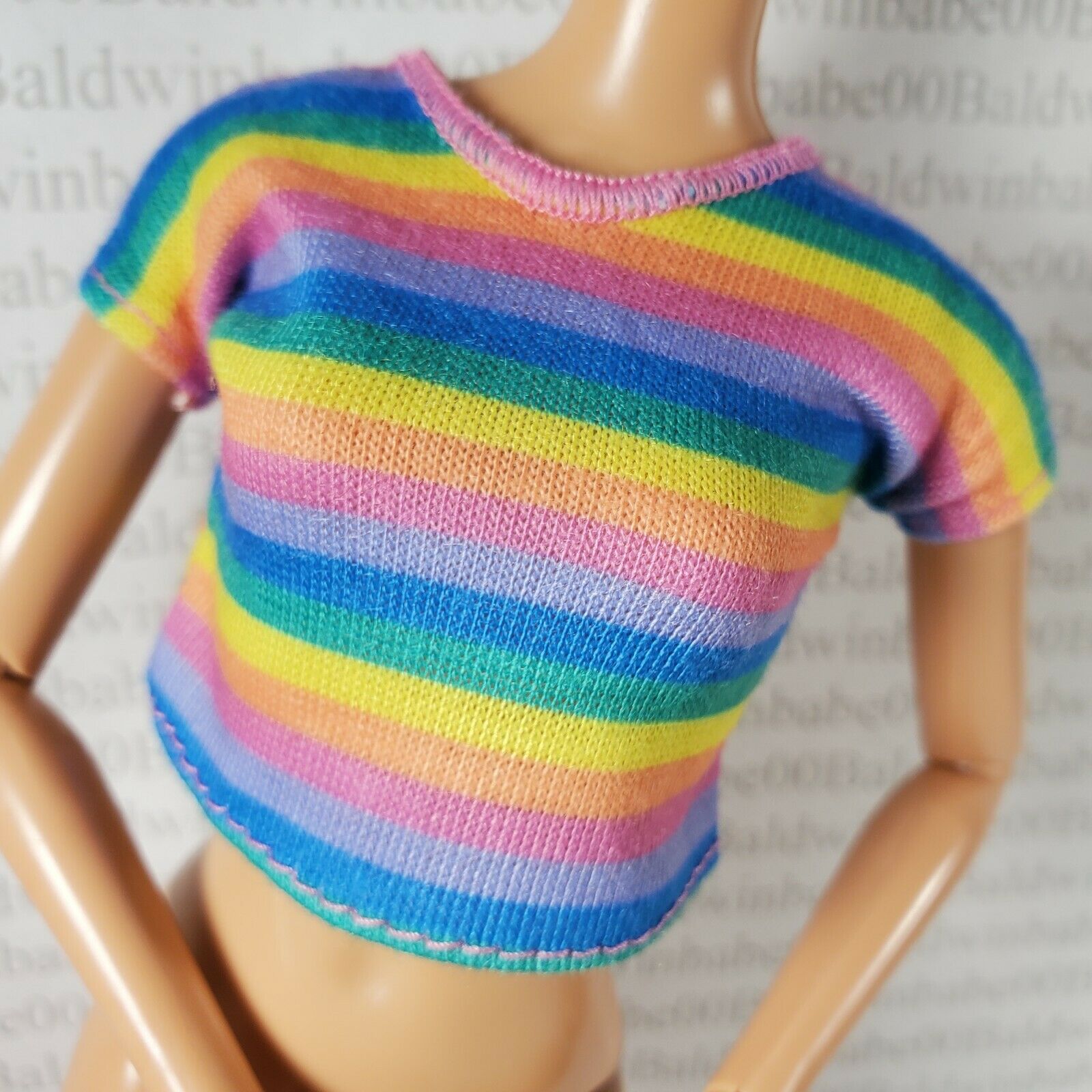 Top ~ Mattel Barbie Fashionista Rainbow Striped T-shirt Accessory Clothing