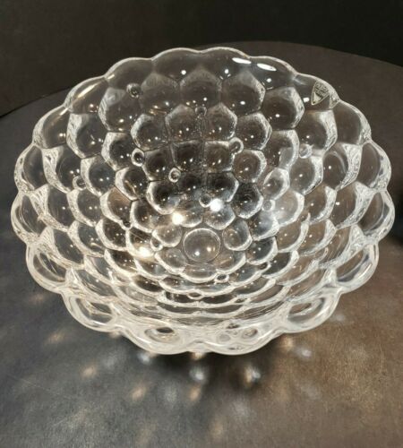 Orrefors Crystal Raspberry Bowl Bubble Glass 8 1/4" Signed, Tagged Heavyweight