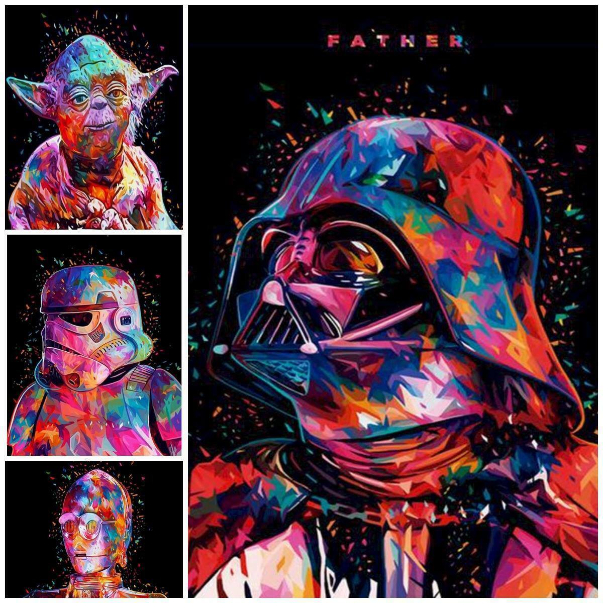 Star Wars Abstract Paint By Numbers Oil Painting On Canvas Kit For Adults Framed