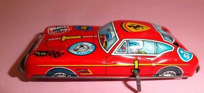 Vtg Ferrari "y" Red Tin Metal Lithographed Racing Toy Car Japan 1960's