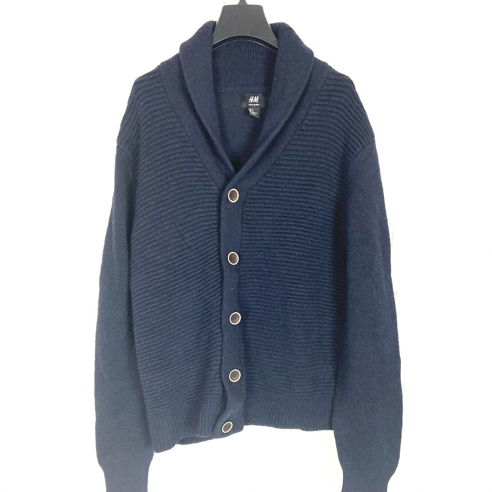 Men’s H&m Navy Blue Chunky Cable Knit Button Down Cardigan Sweater S